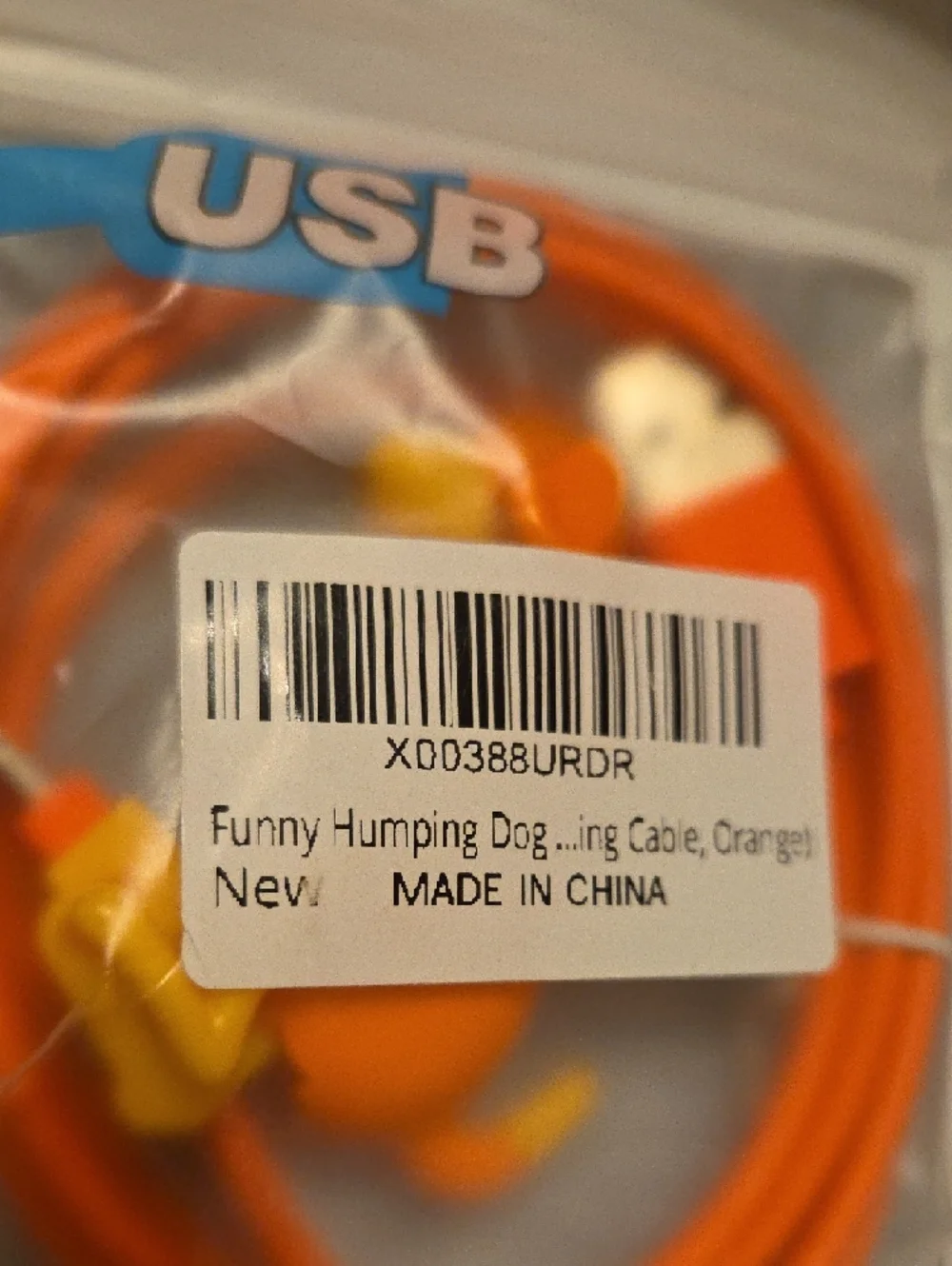 USB Charging Cable with Orange Novelty Dog Connector